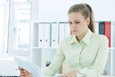 Accountant sitting at a table